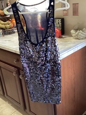 INC International Concepts Navy Blue Sequin Tank Top